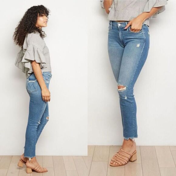 Mother Denim Rascal Ankle Chew Straight Leg Distressed Jeans Learning to Hula 26 - Picture 11 of 11